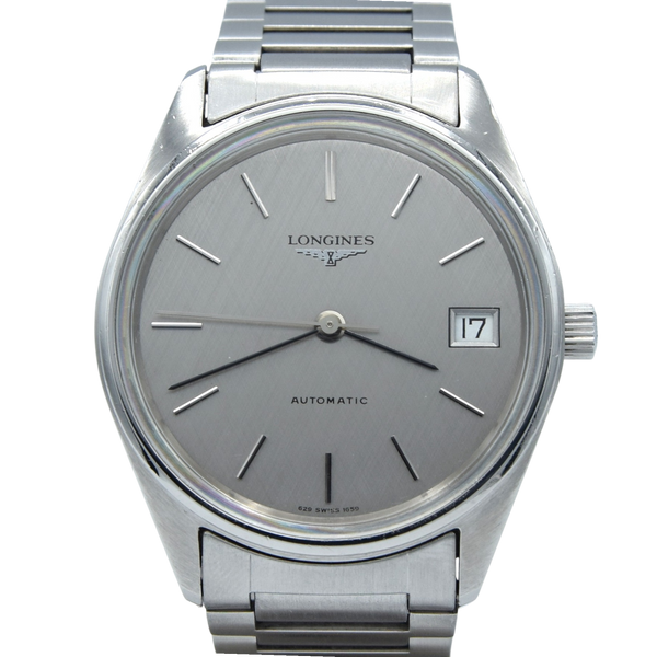 1990s Longines simple Elegant Automatic & minimalist bracelet watch  1659 - grey graphite 'Linen' Dial