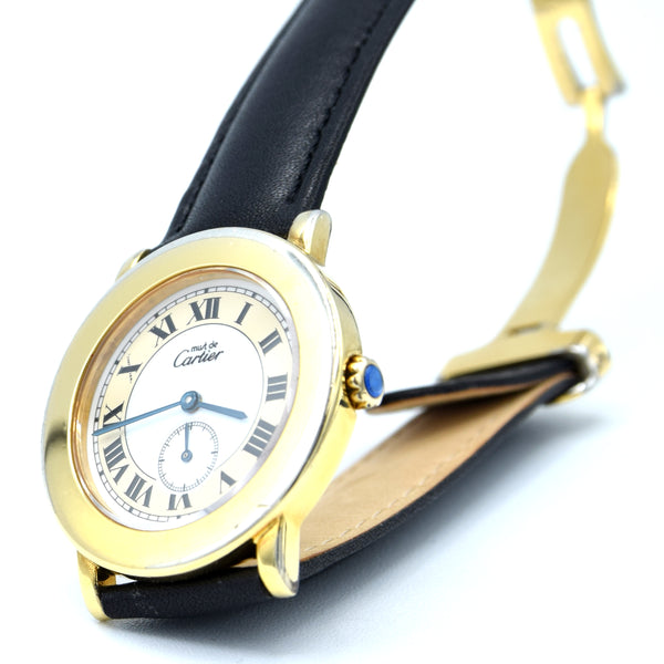 1990s Cartier 'Must de' Ronde with Roman Numerals in 925 Sterling Silver Gilt Vermeil Case Model 1810