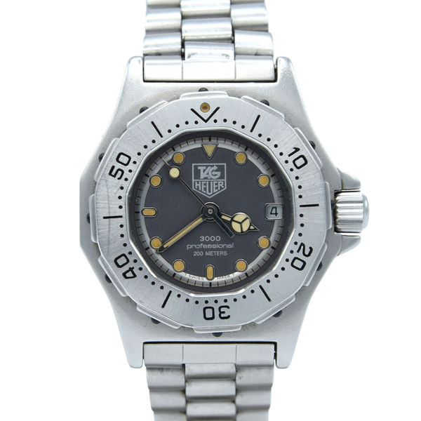 1980s Tag Heuer 3000 Ladies dive style watch Date  Model 932.208 Stainless Steel on Flip-Lock Bracelet