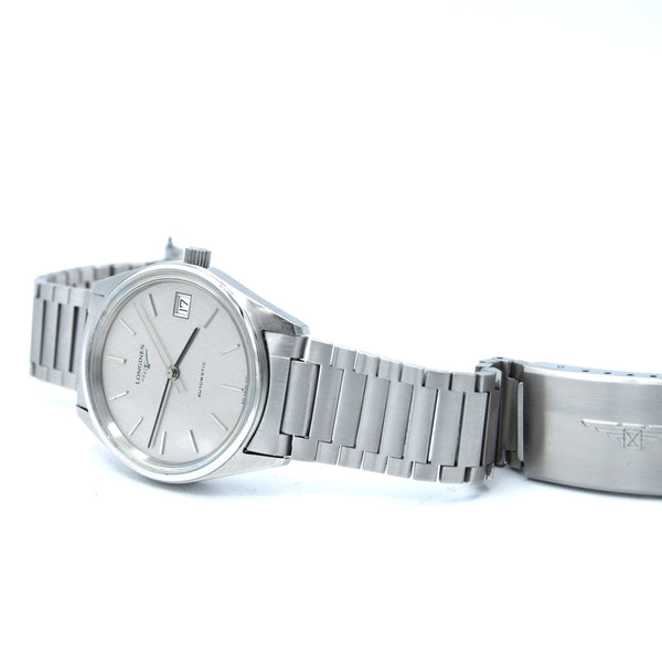 1990s Longines simple Elegant Automatic & minimalist bracelet watch  1659 - grey graphite 'Linen' Dial