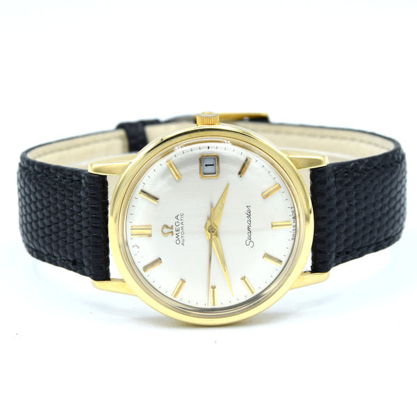 1963 Omega Automatic Seamaster Date Model 166.3020 in Solid 18ct Gold with box and booklets