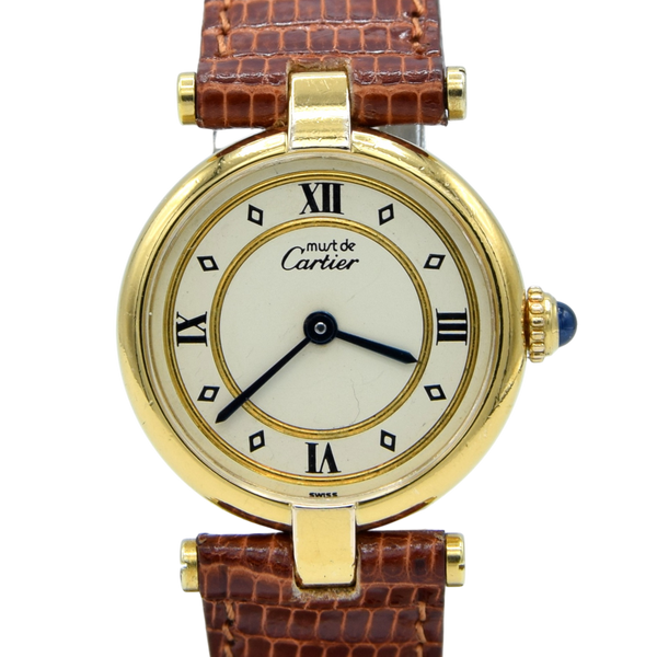 1990s Ladies Cartier 'Must de' Vendôme with Rare sector Roman Dial in Vermeil 925 Silver Gilt