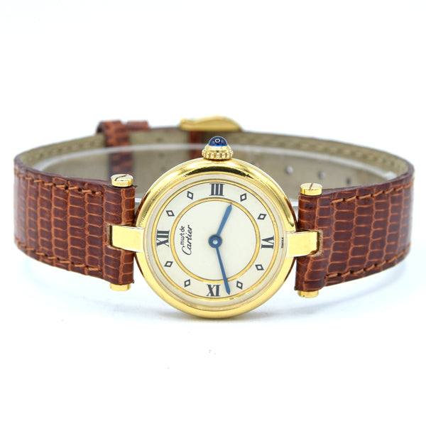 1990s Ladies Cartier 'Must de' Vendôme with Rare sector Roman Dial in Vermeil 925 Silver Gilt