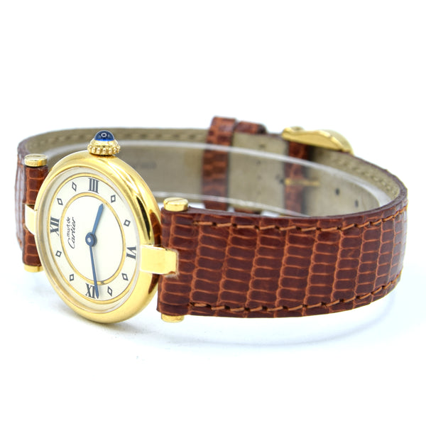 1990s Ladies Cartier 'Must de' Vendôme with Rare sector Roman Dial in Vermeil 925 Silver Gilt