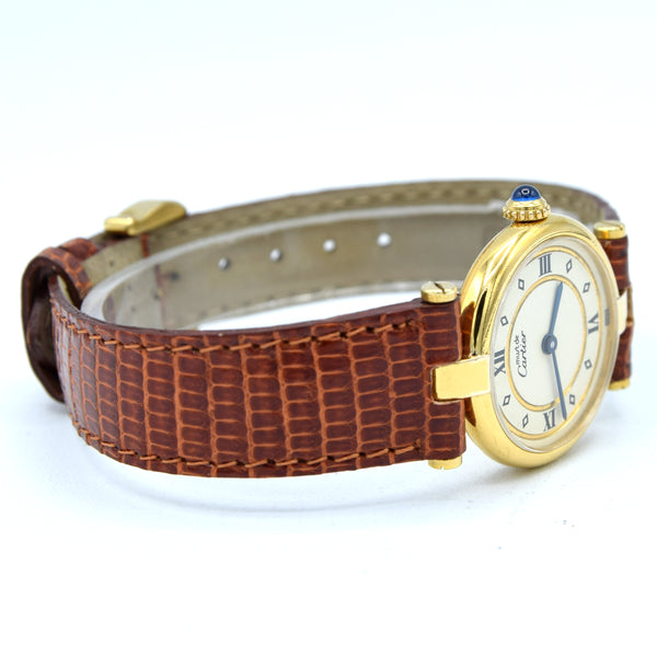 1990s Ladies Cartier 'Must de' Vendôme with Rare sector Roman Dial in Vermeil 925 Silver Gilt