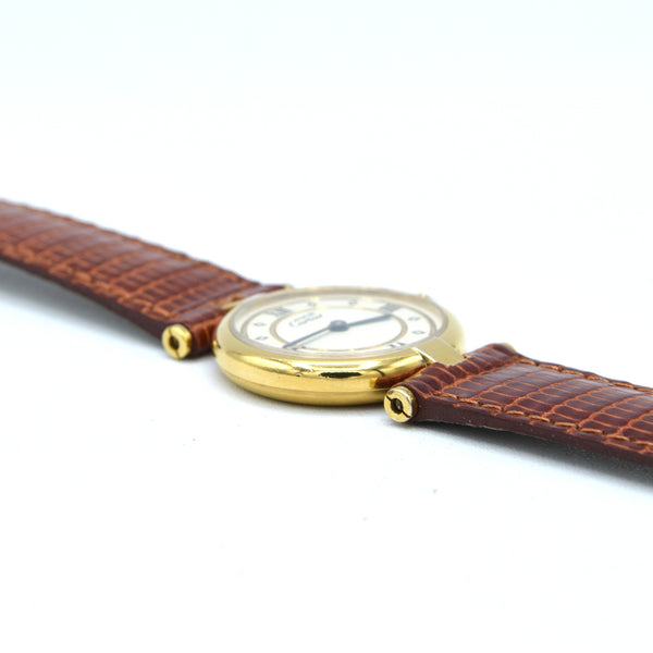 1990s Ladies Cartier 'Must de' Vendôme with Rare sector Roman Dial in Vermeil 925 Silver Gilt