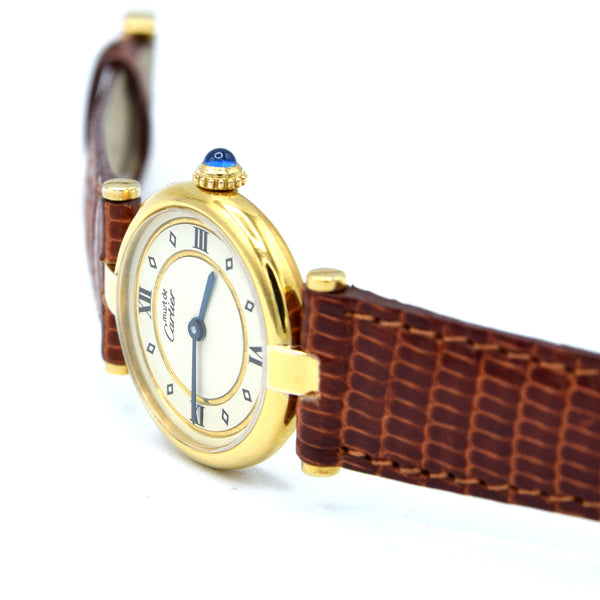 1990s Ladies Cartier 'Must de' Vendôme with Rare sector Roman Dial in Vermeil 925 Silver Gilt