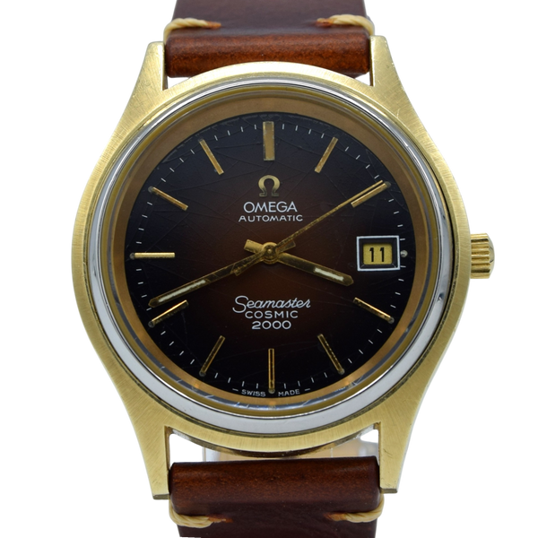 1971 Omega Rare Large Seamaster Cosmic 2000 Automatic Date Model 166.128 with Gloss Brown Spider Web Dial in Gold & Steel