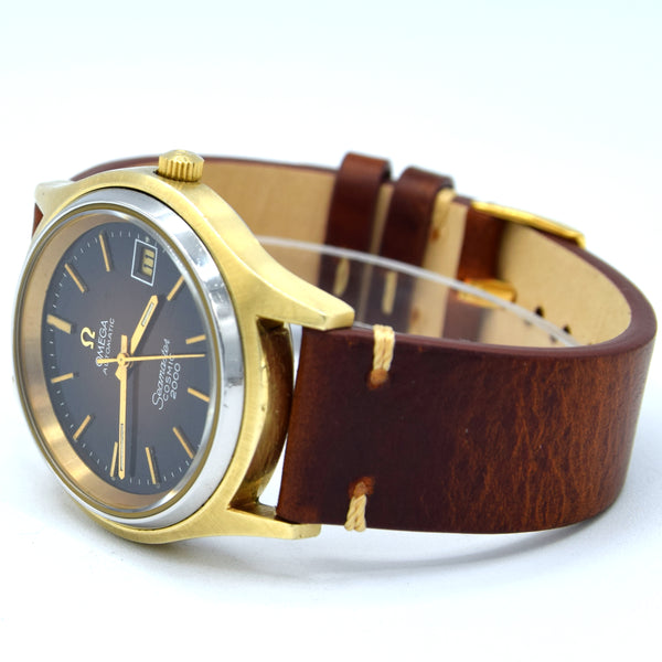 1971 Omega Rare Large Seamaster Cosmic 2000 Automatic Date Model 166.128 with Gloss Brown Spider Web Dial in Gold & Steel