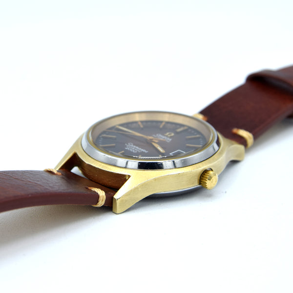 1971 Omega Rare Large Seamaster Cosmic 2000 Automatic Date Model 166.128 with Gloss Brown Spider Web Dial in Gold & Steel