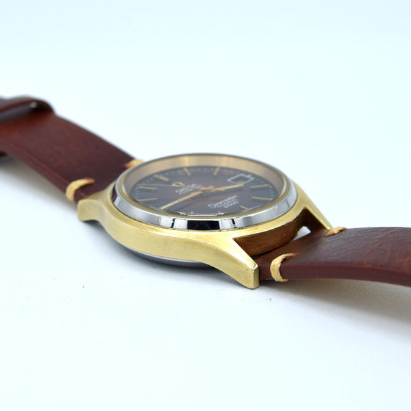 1971 Omega Rare Large Seamaster Cosmic 2000 Automatic Date Model 166.128 with Gloss Brown Spider Web Dial in Gold & Steel