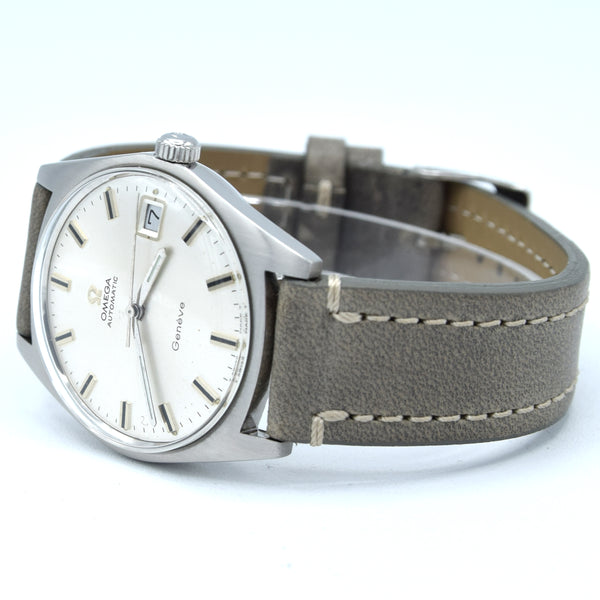 1969 sharp Omega Geneve Automatic Date Model 166.041 in Stainless Steel with Cal 565