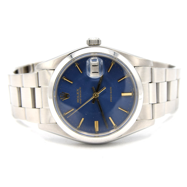 1981 Rolex Oyster Date Precision Classic Model 6694 with Stunning Blue satin Dial and gold Markers in Stainless Steel