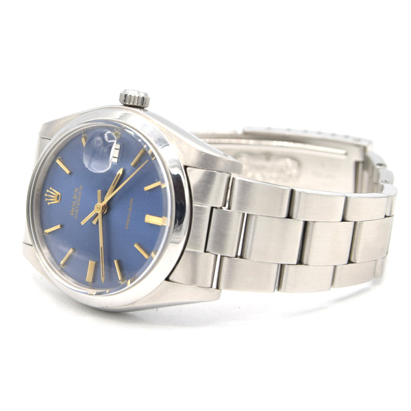 1981 Rolex Oyster Date Precision Classic Model 6694 with Stunning Blue satin Dial and gold Markers in Stainless Steel