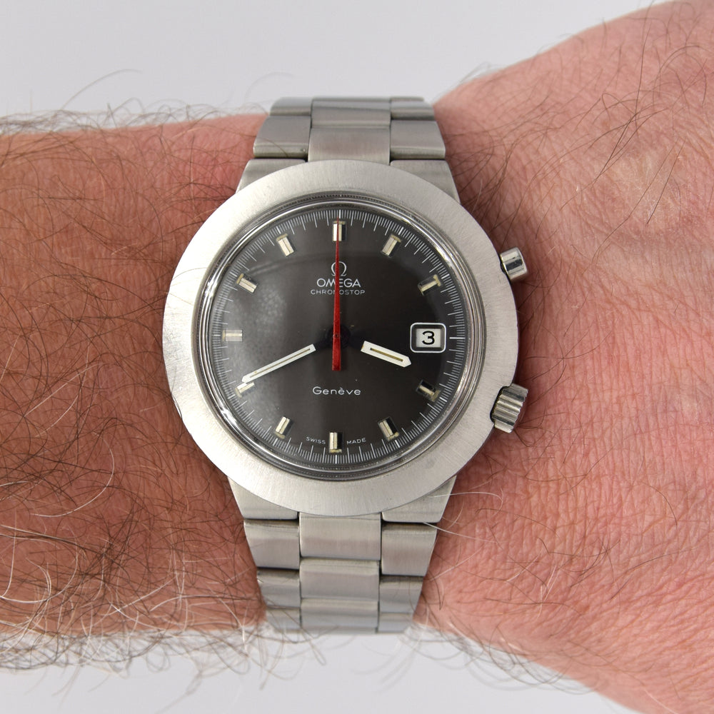 1969 Omega Rare Jumbo "Chronostop Fontana Pentatlon" Geneve with Grey Dial Model 146.012 on Bracelet