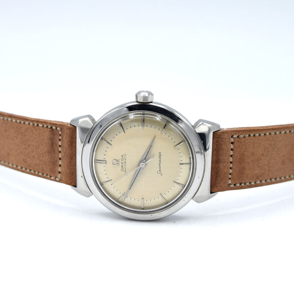 1950 Fully Restored Rare Omega Seamaster Automatic Bumper with Silver Dial and Rare Hooded Lugs in Stainless Steel Model 14350-1