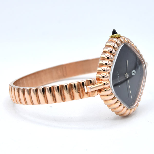 1970s New Old Stock Juvenia Ladies Solid Silver Bangle Watch – Bold Cushion Shape – Pink Gold Plated – Unused