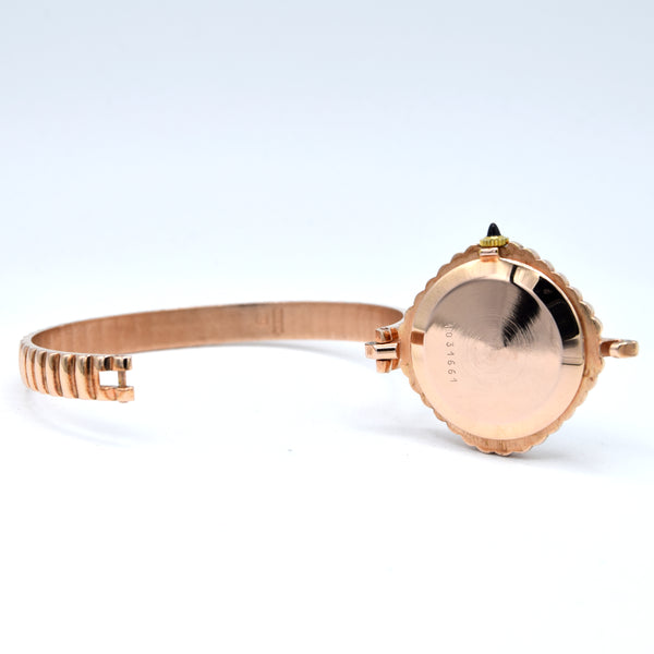 1970s New Old Stock Juvenia Ladies Solid Silver Bangle Watch – Bold Cushion Shape – Pink Gold Plated – Unused