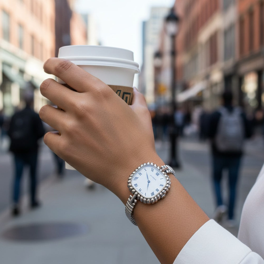 1970s New Old Stock Juvenia Ladies Solid Silver Bangle Watch – Bold Cushion Shape – Mechanical – Unused