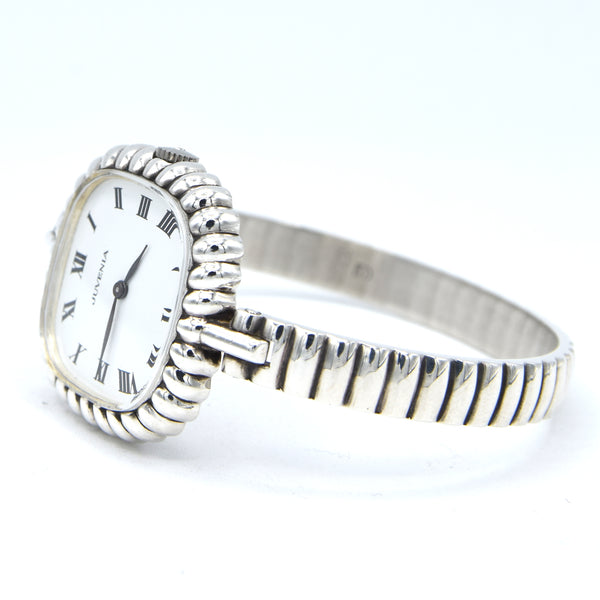 1970s New Old Stock Juvenia Ladies Solid Silver Bangle Watch – Bold Cushion Shape – Mechanical – Unused