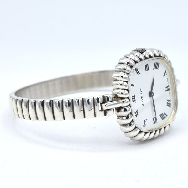 1970s New Old Stock Juvenia Ladies Solid Silver Bangle Watch – Bold Cushion Shape – Mechanical – Unused