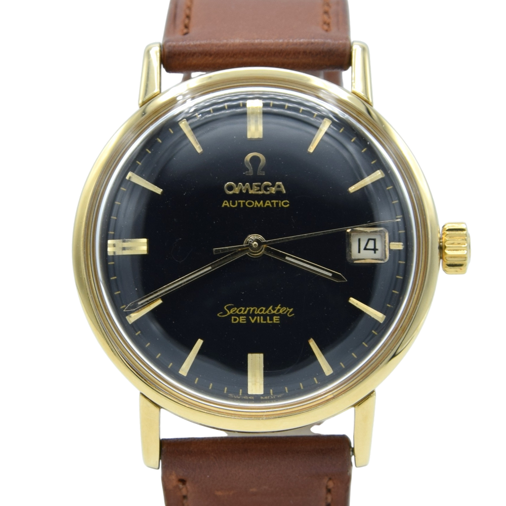 1963 Omega Automatic Seamaster De Ville Date Model 166.020 in Solid 18ct Gold with gloss black dial