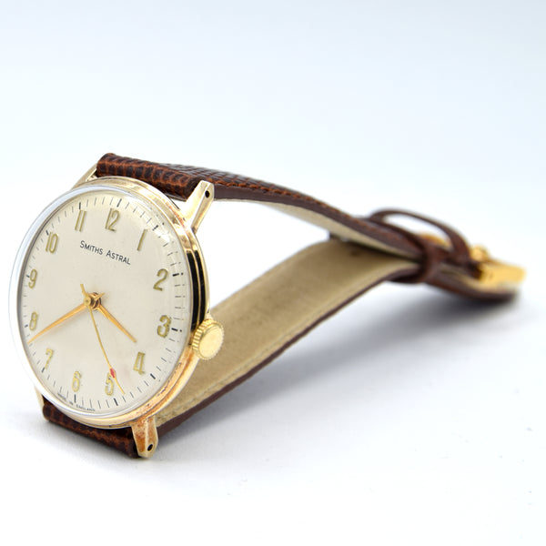 1966 Solid 9ct Gold Smiths Astral Watch – Beautiful Cream Dial with Full Applied Arabic Numerals – Fully English Made