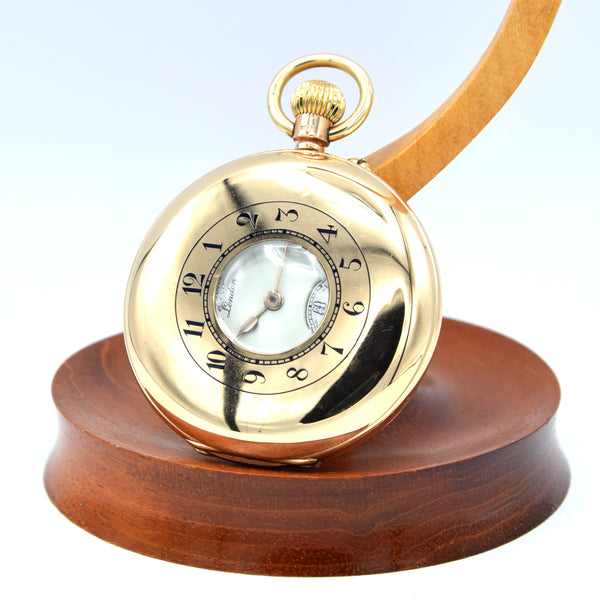 1924 Jw Benson of London solid 9ct gold English made half hunter pocket watch with original box