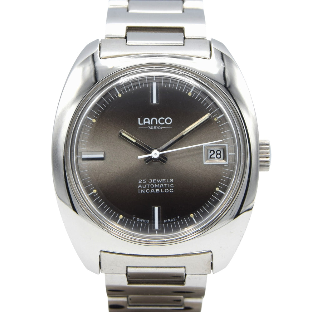 1970s Lanco Date automatic fumé dial unused watch Stainless Steel on Bracelet new old stock