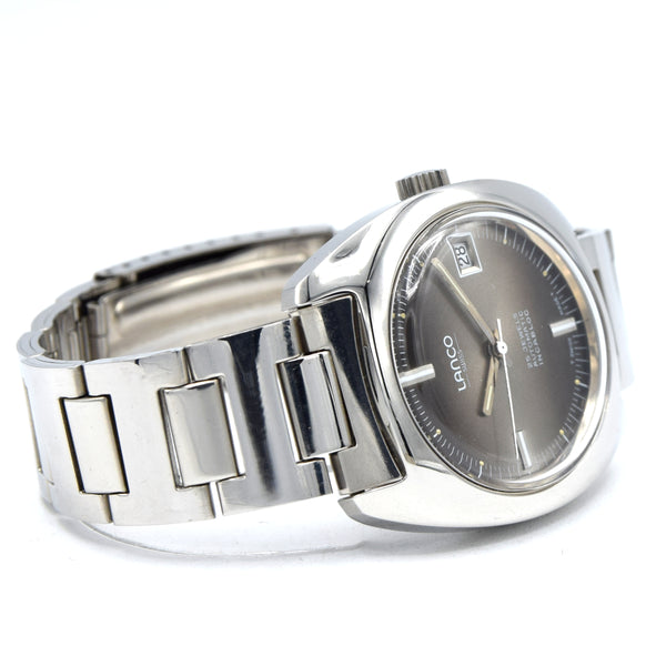 1970s Lanco Date automatic fumé dial unused watch Stainless Steel on Bracelet new old stock