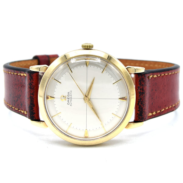 1958 All original Elegant Omega Automatic Dress Watch with Cross Hair Dial Model 13308 in 9ct Gold Cal 501
