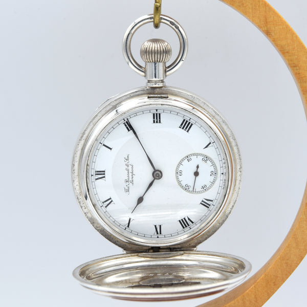 1917 Heavy Cased 2oz Solid Sterling Silver Full Hunter Pocket Watch - Retailed by Thos. Russell & Son, Liverpool
