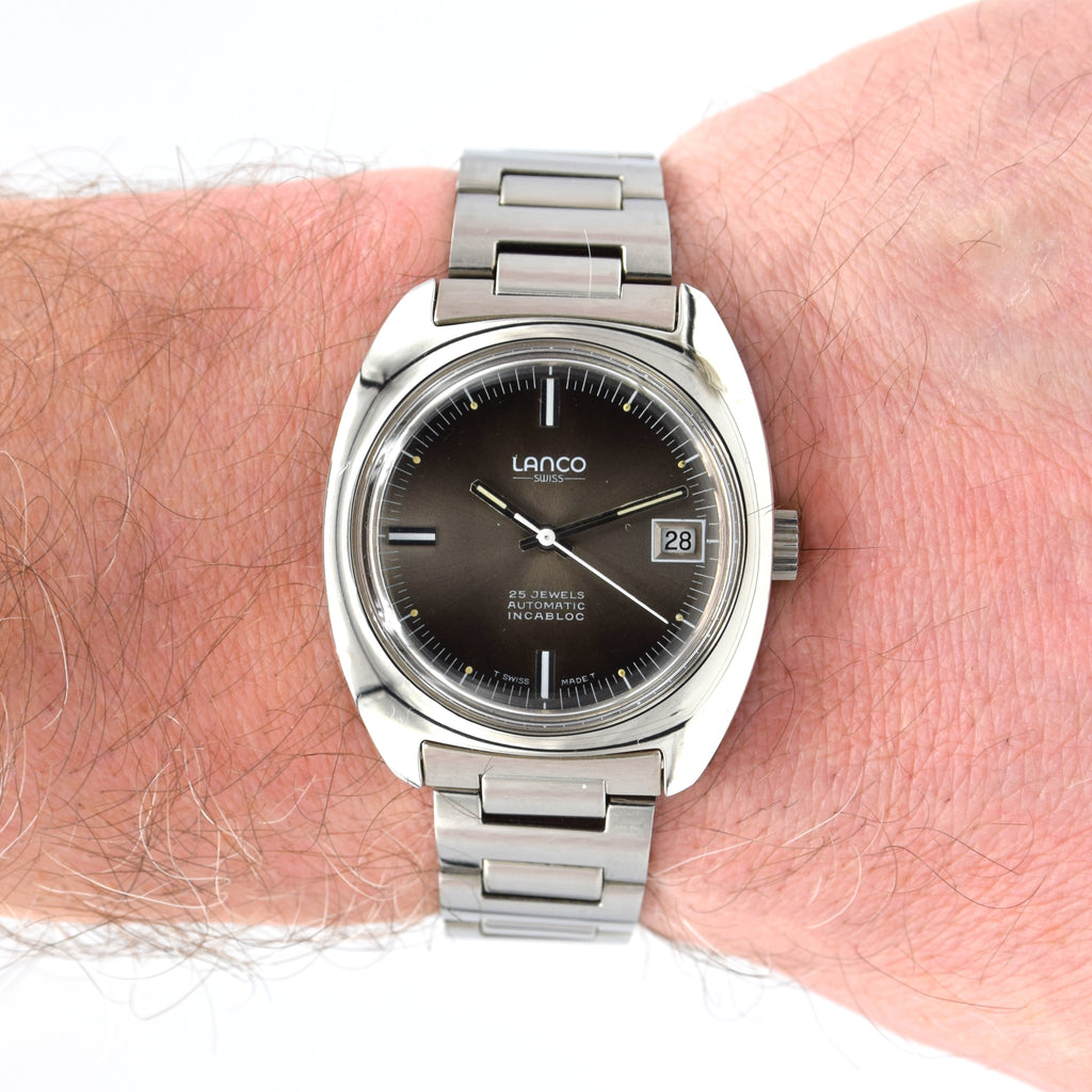 1970s Lanco Date automatic fumé dial unused watch Stainless Steel on B ...