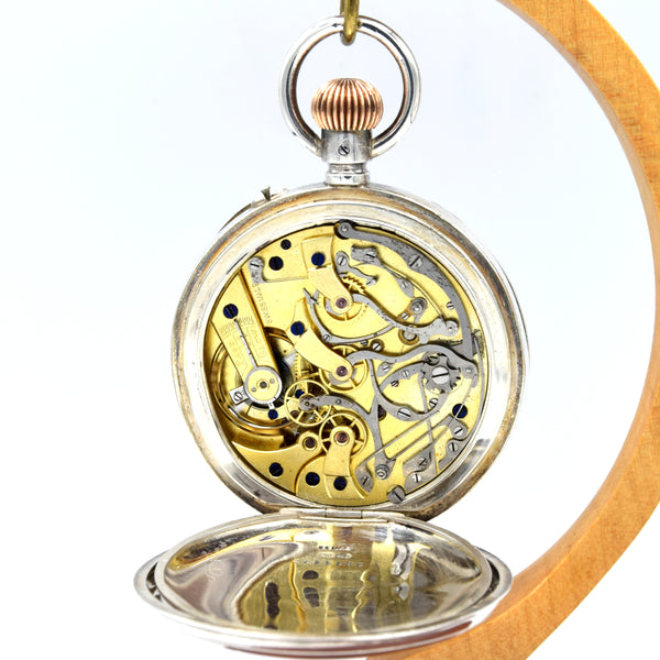 1909 J.W. Benson by Longines Solid Sterling Silver Chronograph Pocketwatch - Calibre 19.73N