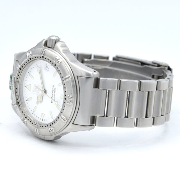 1990s TAG Heuer Date 4000 Series Polar white  WF1212-KO - 34mm Stainless Steel on Flip-Lock Bracelet
