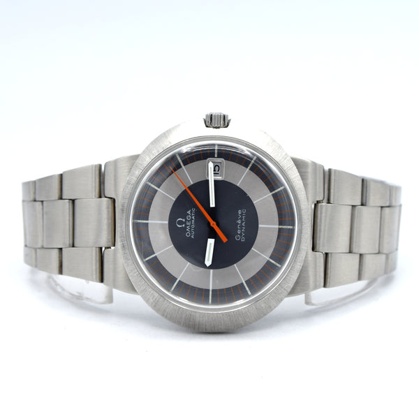 1971 Omega Geneve Dynamic Automatic with Rarer Grey bulls eye Dial 166.039 in Stainless Steel + Papers
