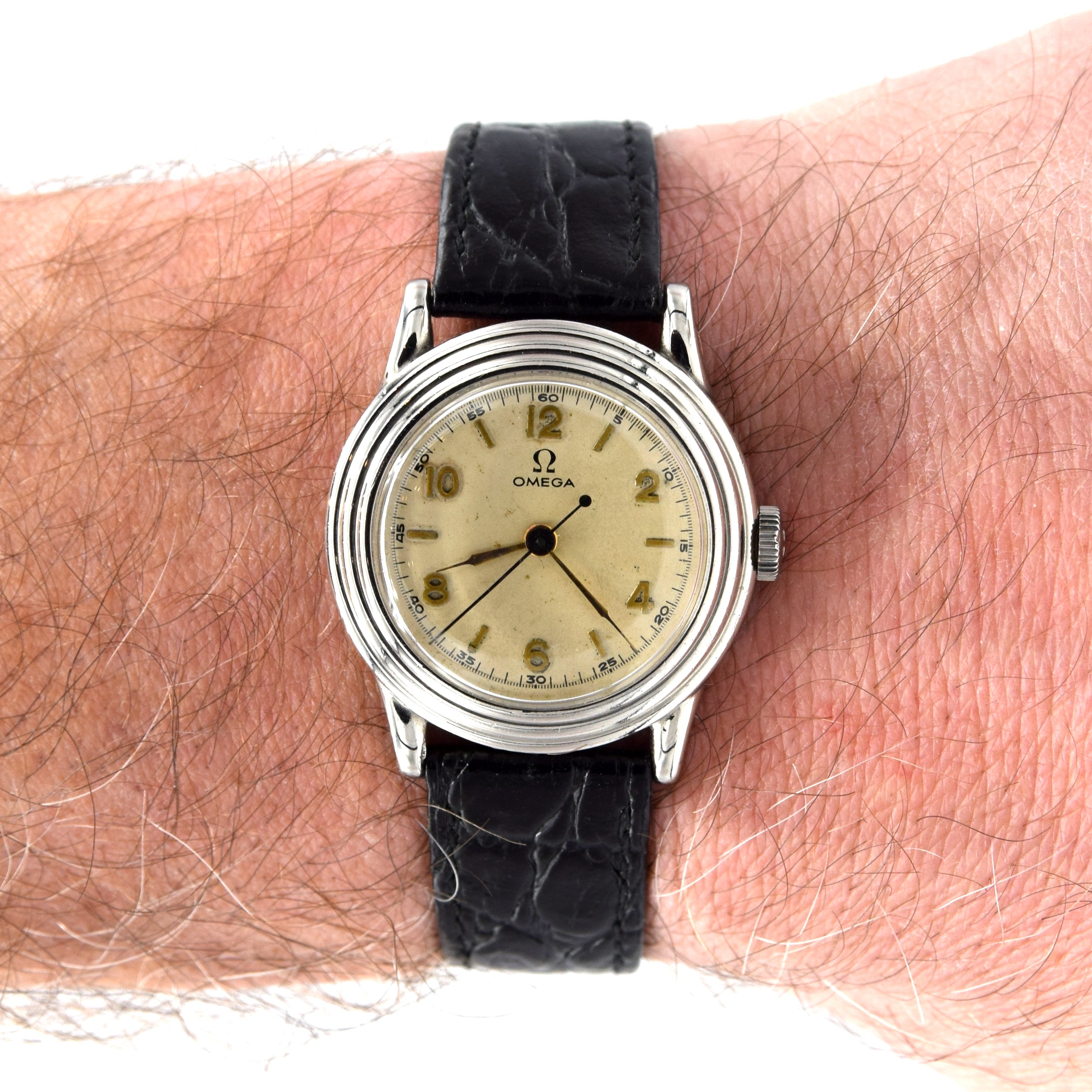 Step Bezel 1934 Rare Omega Calatrava style stepped bezel watch in Stainless Steel ...