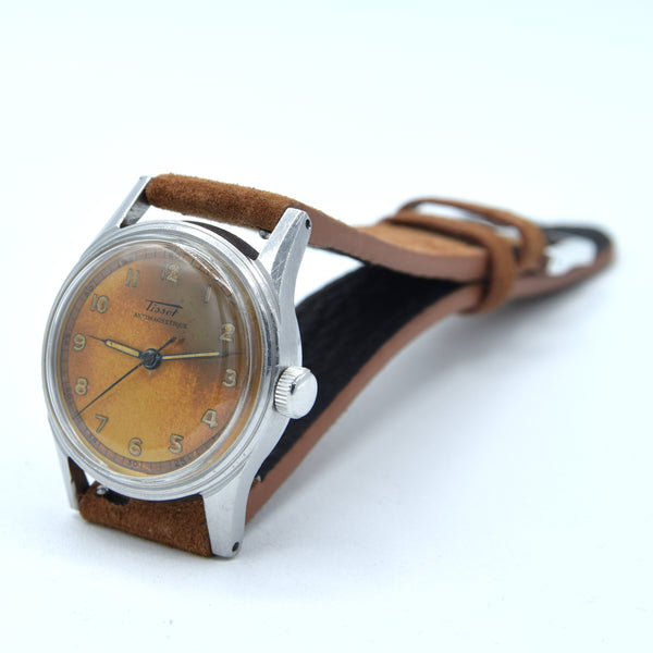 1943 Tissot Antimagnetique Manual Wind Wristwatch all Arabic with Original Patina dial WW2