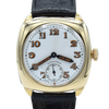 1941 Classic Military style Longines solid 9ct gold cushion Watch with rare Enamel Dial and Arabic Numerals