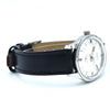 1960s Technos Mid-Size Steel Manual Wind On Leather Strap With Original Signed Buckle – Silver Sunburst Dial