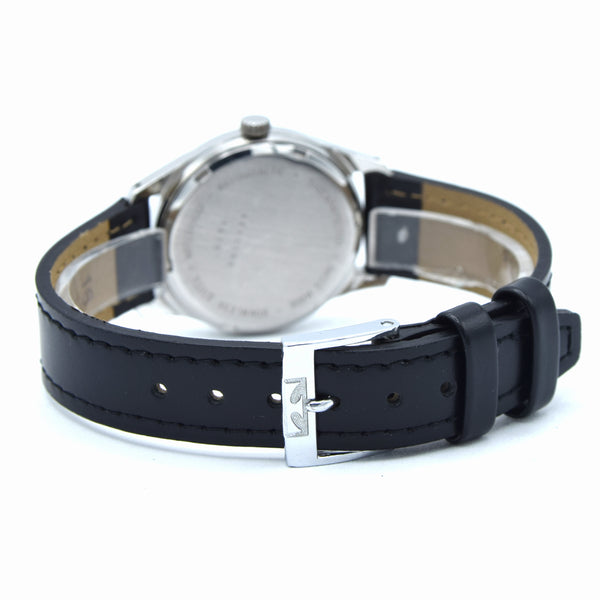 1960s Technos Mid-Size Steel Manual Wind On Leather Strap With Original Signed Buckle – Silver Sunburst Dial