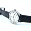 1960s Technos Mid-Size Steel Manual Wind On Leather Strap With Original Signed Buckle – Silver Sunburst Dial