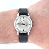 1960s Technos Mid-Size Steel Manual Wind On Leather Strap With Original Signed Buckle – Silver Sunburst Dial
