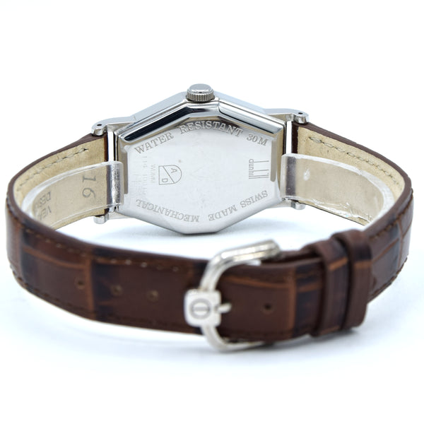 1990s Alfred Dunhill 114 'Octagonal' swiss Mechanical Wristwatch with silvered Dial on leather + Buckle
