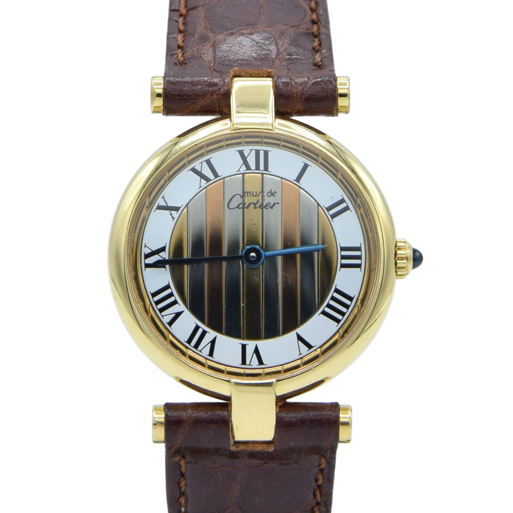 1990s Ladies Cartier 'Must de' Vendôme Trinity Roman chapter Dial in Vermeil 925 Silver Gilt