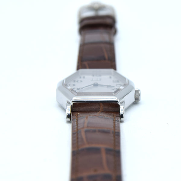 1990s Alfred Dunhill 114 'Octagonal' swiss Mechanical Wristwatch with silvered Dial on leather + Buckle