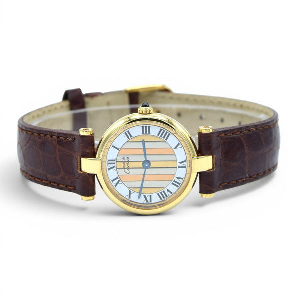 1990s Ladies Cartier 'Must de' Vendôme Trinity Roman chapter Dial in Vermeil 925 Silver Gilt