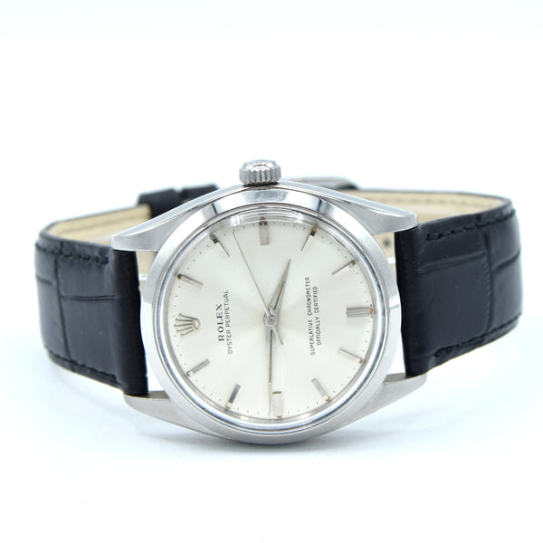 1963 Rolex Oyster Perpetual chronometer certified Model 1002 with satin silvered Dial in Stainless Steel