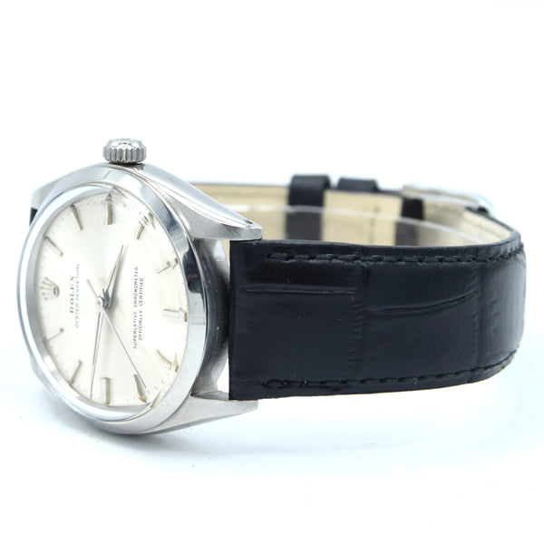 1963 Rolex Oyster Perpetual chronometer certified Model 1002 with satin silvered Dial in Stainless Steel