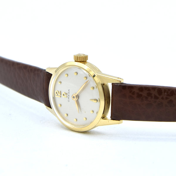 1954 Omega Petite & classic ladies dress watch in solid 18ct Gold with Omega box + buckle